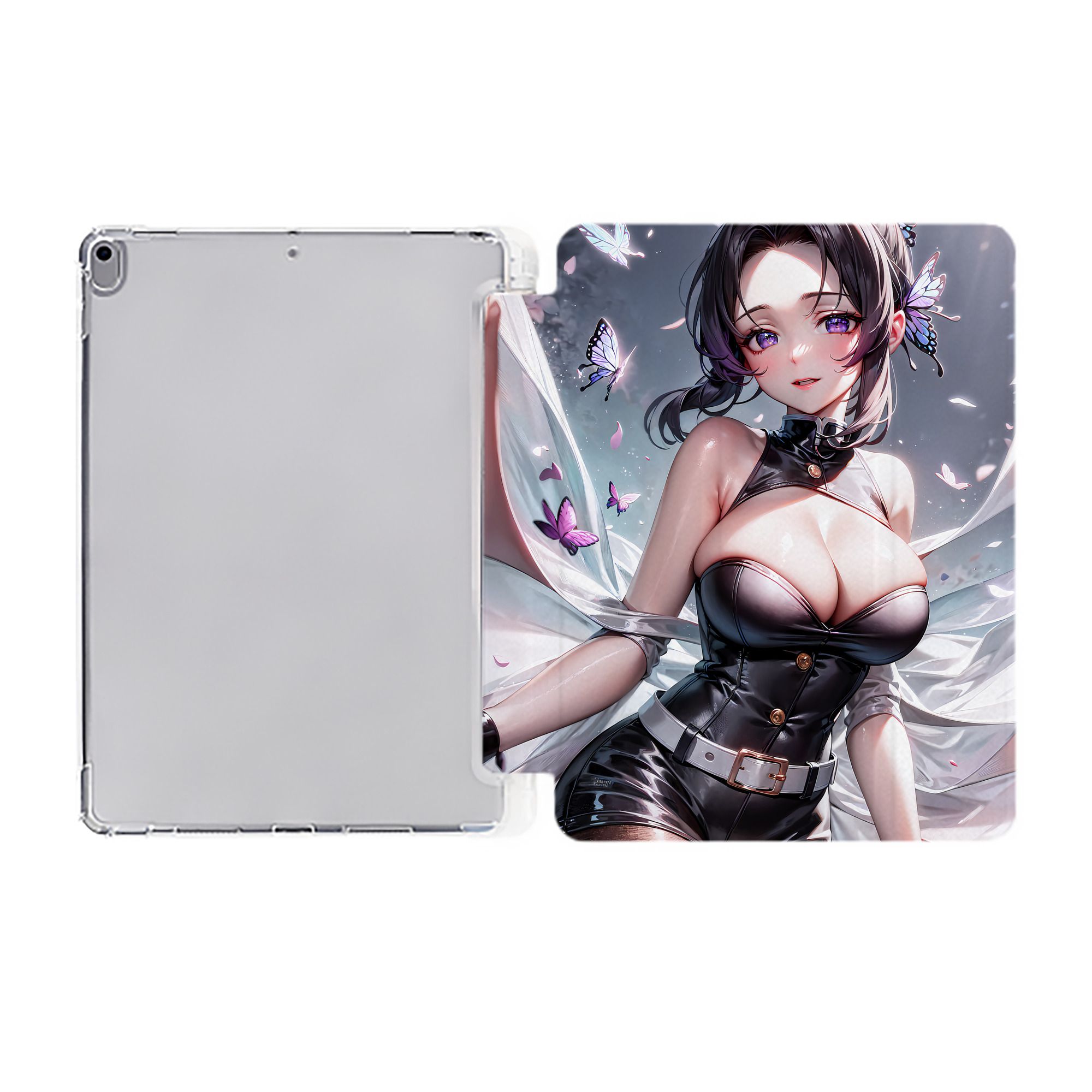 （画像用） 鬼滅の刃（きめつのやいば）蟲柱-胡蝶 しのぶ／こちょう しのぶ Kochou Shinobu IPad ケース ペン収納付き 三つ折りスタンド PUレザー×シリコン 対応機種9.5/10.5/10.9インチ